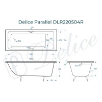 Ванна чугунная Delice Parallel DLR220504RB, 160 х 70 см, без покрытия, ручки черные матовые, цвет белый
