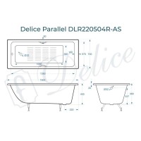 Ванна чугунная Delice Parallel DLR220504RB-AS, 160 х 70 см, антискользящее покрытие, ручки черные матовые, цвет белый