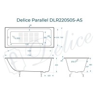 Ванна чугунная Delice Parallel DLR220505-AS, 170 х 70 см, антискользящее покрытие, без ручек, цвет белый