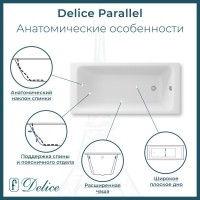Ванна чугунная Delice Parallel DLR220505R, 170 х 70 см, без покрытия, с ручками хром, цвет белый