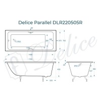 Ванна чугунная Delice Parallel DLR220505R, 170 х 70 см, без покрытия, с ручками хром, цвет белый