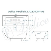 Ванна чугунная Delice Parallel DLR220505R-AS, 170 х 70 см, антискользящее покрытие, с ручками хром, цвет белый