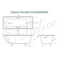 Ванна чугунная Delice Parallel DLR220505RB, 170 х 70 см, без покрытия, ручки черные матовые, цвет белый