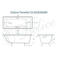 Ванна чугунная Delice Parallel DLR220506R, 180 х 80 см, без покрытия, с ручками хром, цвет белый