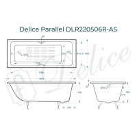Ванна чугунная Delice Parallel DLR220506R-AS, 180 х 80 см, антискользящее покрытие, с ручками хром, цвет белый