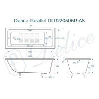 Ванна чугунная Delice Parallel DLR220506RB-AS, 180 х 80 см, антискользящее покрытие, ручки черные матовые, цвет белый