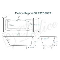 Ванна чугунная Delice Repos DLR220507R, 150 x 70 см, без покрытия, с ручками хром, цвет белый