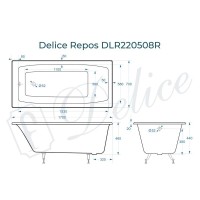 Ванна чугунная Delice Repos DLR220508, 170 x 70 см, без покрытия, без ручек, цвет белый