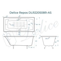 Ванна чугунная Delice Repos DLR220508R-AS, 170 x 70 см, антискользящее покрытие, с ручками хром, цвет белый