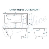 Ванна чугунная Delice Repos DLR220508RB, 170 х 70 см, без покрытия, ручки черные матовые, цвет белый