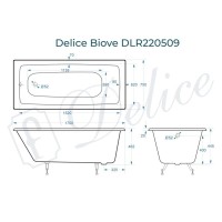 Ванна чугунная Delice Biove DLR220509, 170 x 75 см, без покрытия, без ручек, цвет белый