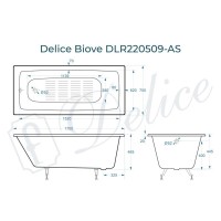 Ванна чугунная Delice Biove DLR220509-AS, 170 x 75 см, антискользящее покрытие, без ручек, цвет белый