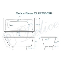 Ванна чугунная Delice Biove DLR220509R, 170 x 75 см, без покрытия, с ручками хром, цвет белый