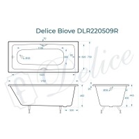 Ванна чугунная Delice Biove DLR220509RB, 170 x 75 см, без покрытия, с черными матовыми ручками, цвет белый