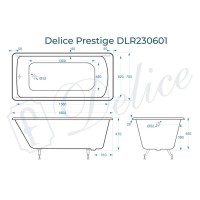 Ванна чугунная Delice Prestige DLR230601, 180 х 75 см, без покрытия, без ручек, цвет белый