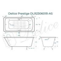 Ванна чугунная Delice Prestige DLR230601R-AS, 180 х 75 см, антискользящее покрытие, с отверстиями под ручки, без ручек, цвет белый