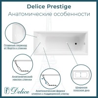 Ванна чугунная Delice Prestige DLR230601R-AS, 180 х 75 см, антискользящее покрытие, с отверстиями под ручки, без ручек, цвет белый