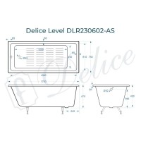 Ванна чугунная Delice Level DLR230602-AS, 170 х 75 см, антискользящее покрытие, без ручек, цвет белый