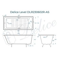 Ванна чугунная Delice Level DLR230602R-AS, 170 х 75 см, антискользящее покрытие, с отверстиями под ручки, без ручек, цвет белый