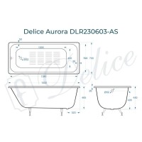 Ванна чугунная Delice Aurora DLR230603-AS, 150 х 70 см, антискользящее покрытие, без ручек, цвет белый