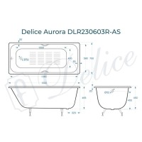 Ванна чугунная Delice Aurora DLR230603R-AS, 150 х 70 см, антискользящее покрытие, с отверстиями под ручки, без ручек, цвет белый