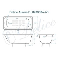 Ванна чугунная Delice Aurora DLR230604-AS, 160 х 75 см, антискользящее покрытие, без ручек, цвет белый