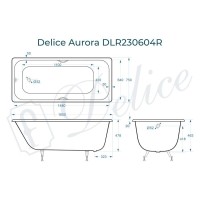 Ванна чугунная Delice Aurora DLR230604R, 160 х 75 см, без покрытия, с отверстиями под ручки, без ручек, цвет белый