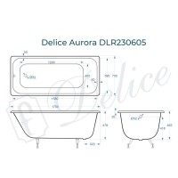 Ванна чугунная Delice Aurora DLR230605, 170 х 70 см, без покрытия, без ручек, цвет белый