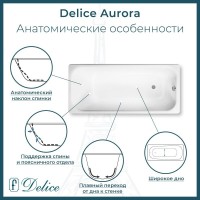 Ванна чугунная Delice Aurora DLR230605-AS, 170 х 70 см, антискользящее покрытие, без ручек, цвет белый