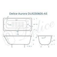Ванна чугунная Delice Aurora DLR230605-AS, 170 х 70 см, антискользящее покрытие, без ручек, цвет белый