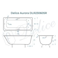 Ванна чугунная Delice Aurora DLR230605R, 170 х 70 см, без покрытия, с отверстиями под ручки, без ручек, цвет белый