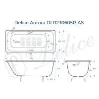 Ванна чугунная Delice Aurora DLR230605R-AS, 170 х 70 см, антискользящее покрытие, с отверстиями под ручки, без ручек, цвет белый