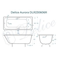 Ванна чугунная Delice Aurora DLR230606R, 170 х 75 см, без покрытия, с отверстиями под ручки, без ручек, цвет белый