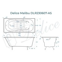Ванна чугунная Delice Malibu DLR230607-AS, 150 х 75 см, антискользящее покрытие, без ручек, цвет белый