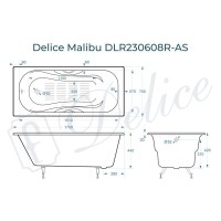 Ванна чугунная Delice Malibu DLR230608R-AS, 170 х 70 см, антискользящее покрытие, с отверстиями под ручки, без ручек, цвет белый