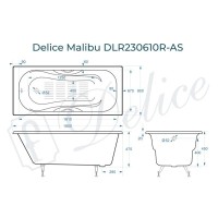 Ванна чугунная Delice Malibu DLR230610R-AS, 180 х 80 см, антискользящее покрытие, с отверстиями под ручки, без ручек, цвет белый