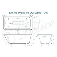 Ванна чугунная Delice Prestige DLR230611-AS, 175 х 75 см, антискользящее покрытие, без ручек, цвет белый