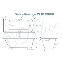 Ванна чугунная Delice Prestige DLR230611R, 175 х 75 см, без покрытия, с отверстиями под ручки, без ручек, цвет белый