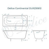 Ванна чугунная Delice Continental DLR230612, 150 х 70 см, без покрытия, без ручек, цвет белый