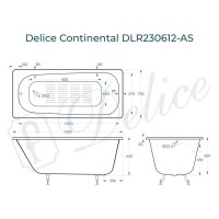Ванна чугунная Delice Continental DLR230612-AS, 150 х 70 см, антискользящее покрытие, без ручек, цвет белый