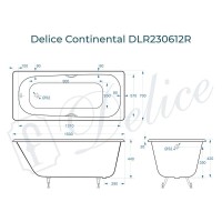 Ванна чугунная Delice Continental DLR230612R, 150 х 70 см, без покрытия, с отверстиями под ручки, без ручек, цвет белый