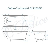 Ванна чугунная Delice Continental DLR230613, 170 х 70 см, без покрытия, без ручек, цвет белый