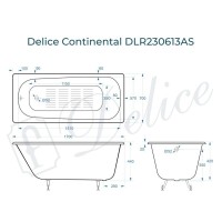 Ванна чугунная Delice Continental DLR230613-AS, 170 х 70 см, антискользящее покрытие, без ручек, цвет белый