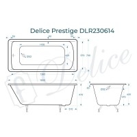Ванна чугунная Delice Prestige DLR230614, 160 х 70 см, без покрытия, без ручек, цвет белый