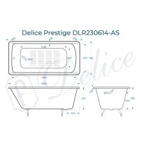 Ванна чугунная Delice Prestige DLR230614-AS, 160 х 70 см, антискользящее покрытие, без ручек, цвет белый