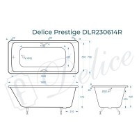 Ванна чугунная Delice Prestige DLR230614R, 160 х 70 см, без покрытия, с отверстиями под ручки, без ручек, цвет белый