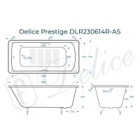 Ванна чугунная Delice Prestige DLR230614R-AS, 160 х 70 см, антискользящее покрытие, с отверстиями под ручки, без ручек, цвет белый