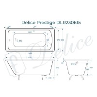 Ванна чугунная Delice Prestige DLR230615, 170 х 80 см, без ручек, без покрытия, цвет белый