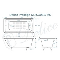 Ванна чугунная Delice Prestige DLR230615-AS, 170 х 80 см, антискользящее покрытие, без ручек, цвет белый