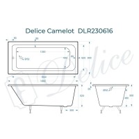 Ванна чугунная Delice Camelot DLR230616, 180 х 80 см, без покрытия, без ручек, цвет белый